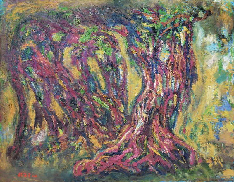 Lim Tze Peng (b.1923) Tree: 82.5 x 102.5 cm; oil on canvas; signed in Chinese and dated 04 lower left