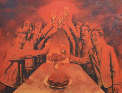 Su Xinping (b.1960, Chinese) Cheers 25: oil on canvas; 200 x 260 cm; signed and dated 03 lower left