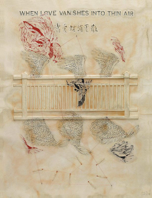 Qiu Zhijie (b.1969, Chinese) When Love Vanishes into: mixed media on paper; 196 x 150 cm; signed in Chinese and Pinyin, dated 2008 lower right