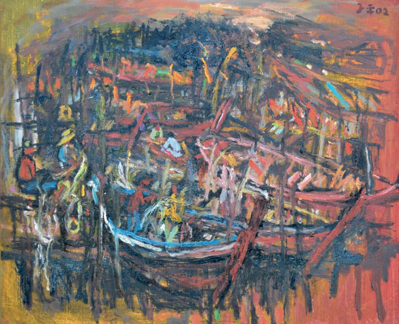 Lim Tze Peng (Singaporean, b.1923) Boats: oil on canvas, 66 x 81.5 cm, signed and dated '02 upper right