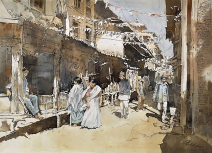 Ong Kim Seng, Street in Patan, Nepal: watercolour on paper; 53 x 73 cm ; signed lower right