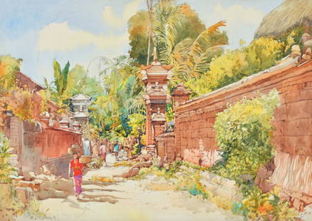 Ong Kim Seng, Morning Ritual in Ubud, Bali: acrylic on canvas; 80 x 111 cm ; signed lower right