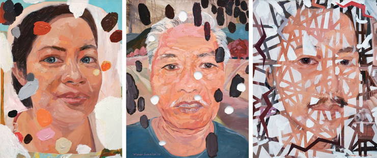 Winner Jumalon, Faces (Set of 3 ): mixed media on paper; each 65 x 50 cm (3); (i) & (iii) signed and dated '05 lower right (ii) signed and dated '05 lower left