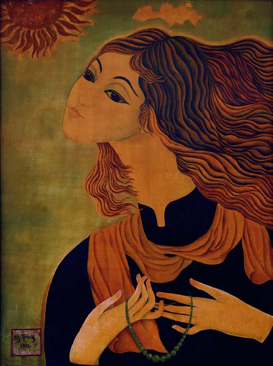 NGUYEN TRUNG (b.1940) Portrait of A Girl: lacquer on board, 80.5 x 60.5 cm, signed and dated 1982 lower left