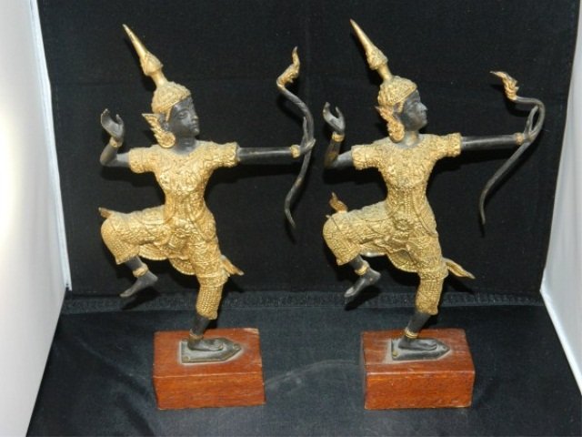 Pair of Balinese Dancers: Pair of Balinese Dancers Pair of Balinese Dancers, mounted on wood blocks. 11"