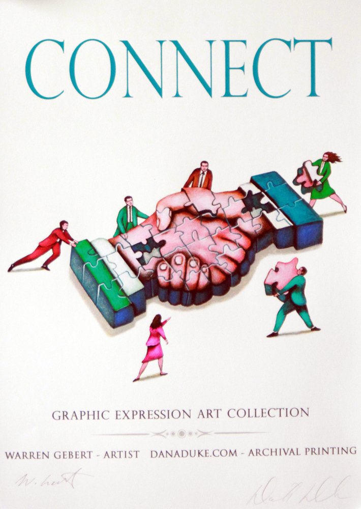 Original Signed "Connect" Graphic Art Poster Dana Duke: "Connect" Graphic Expression Art Poster Print 13.25" x 13" Signed, Warren Gebert & Dana Duke All items within this auction are original and come directly from the Filthy Gorgeous Media archives. Each 
