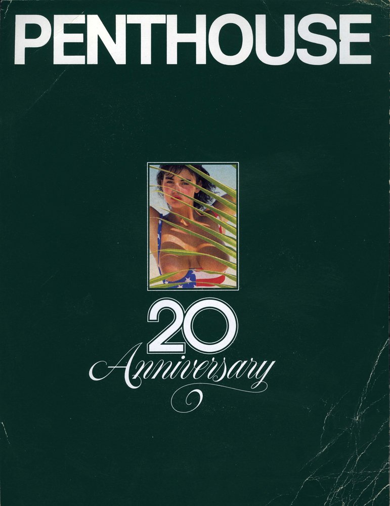 Original PENTHOUSE 20th Anniversary Cover Mockups: Five original PENTHOUSE magazine cover mock-ups for the magazine's 20th anniversary. Each is a different color and features a different model. Also included in this lot is an Original PENTHOUSE busine
