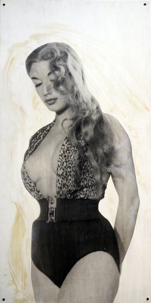 Rita Landre by Harrison Marks -Mixed Media on Wood 2x4: These Production Set pieces were designed by the CEO of Filthy Gorgeous Media, and created in house for a film tentatively titled: "Miss Filthy Gorgeous." Directed by Fashion photographer Indrani. Tra