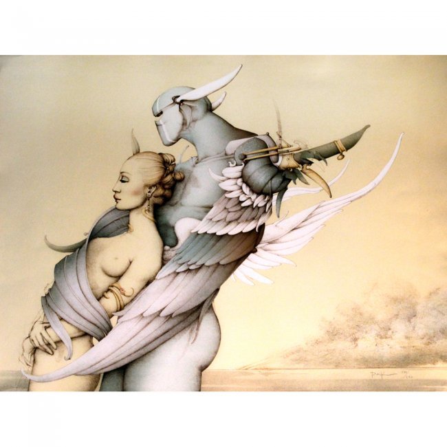 Original "Diamond Warrior" Michael Parks Lithograph: An original lithograph featuring Michael Parkes' work, "Diamond Warrior" 1989. Artist:</