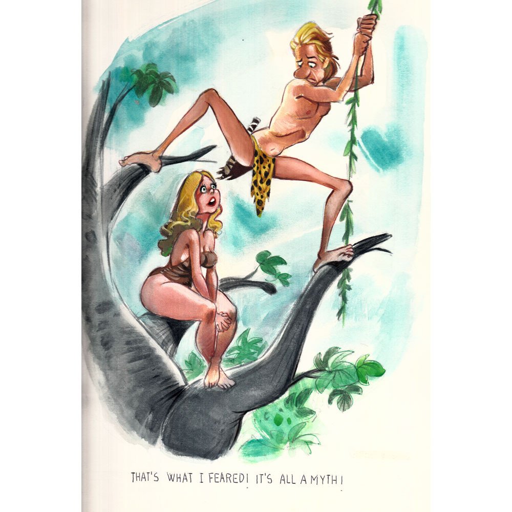 Original Jordi Gines Watercolor Cartoon 17x12.5: Original Jordi Gin Gines watercolor cartoon illustration of "That's What I Feared! It's All a Myth". Artist: Jordi