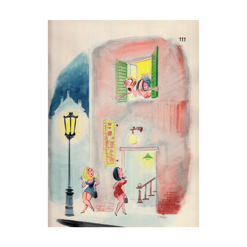 Original Jordi Gines "Mummy!!" #111 Cartoon 12x9.5: Original Jordi Gin Gines watercolor cartoon illustration of "Mummy!!" Gincolor No. 111. Artist: