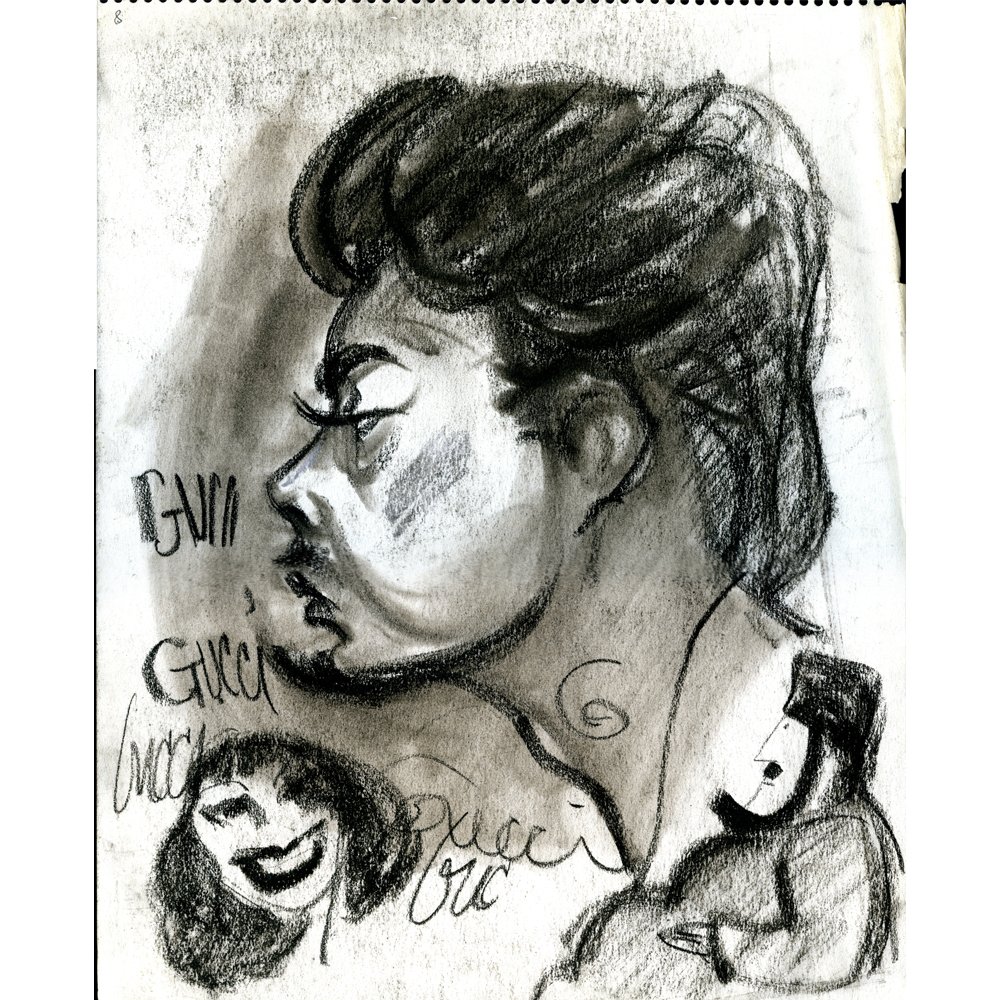 Original Bob Guccione 11x14 Sketch "Self Portrait" Dbl: This is an original pencil sketch done by Bob Guccione, "Self Portrait" measuring 11 by 14 inches. One side has Guccione's self portrait including different styles of signatures at the bottom, and the