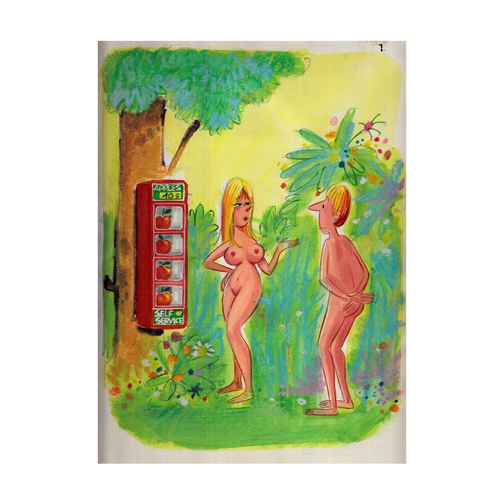 Original Jordi Gines "After All" #190 Cartoon 12x9.5: Original Jordi Gin Gines watercolor cartoon illustration of "After All". Artist: Jordi Gin Gines signed his work "G