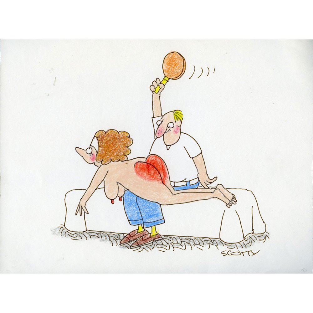 Original Signed Scotty 8.5x11 Cartoon "Love Spank": Original "Love Spank" cartoon signed by Scotty from the Filthy Gorgeous Media cartoon collection.Medium: Pencil and cra
