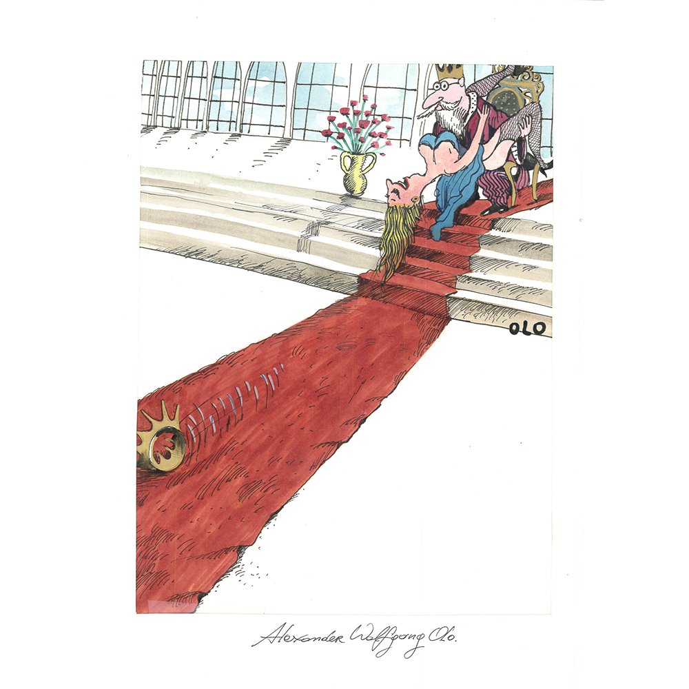 Orig Alexander "OLO" Sroczynski Illustration 11x14: Original OLO cartoon illustration of "The King" measuring 11 by 14 inches. Artist: Alexander "OLO" Sroczynski is on