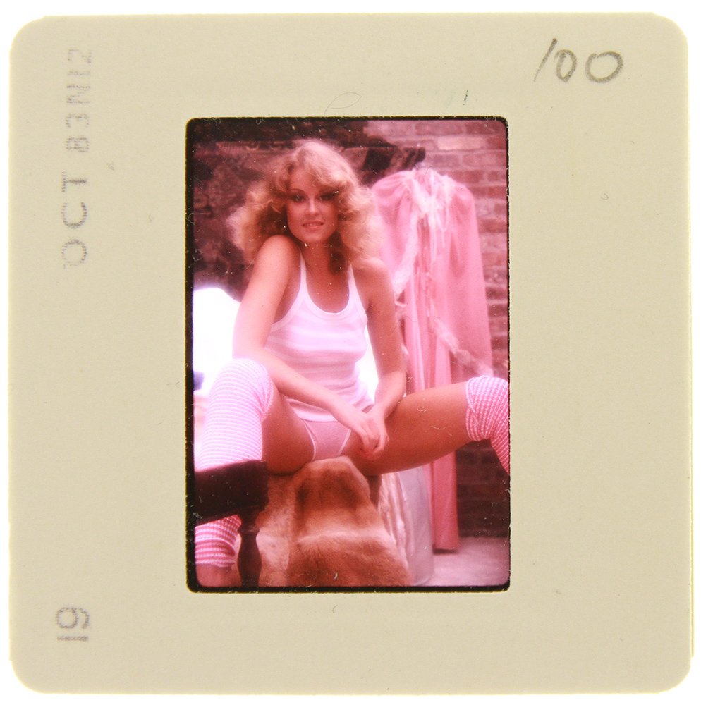 Original 35mm Delia Impey 1985 By Bob Guccione: Original nude, erotic, 35mm slide features Delia Impey taken by Bob Guccione in 1985. Print and/or markings on the slide mount are original.