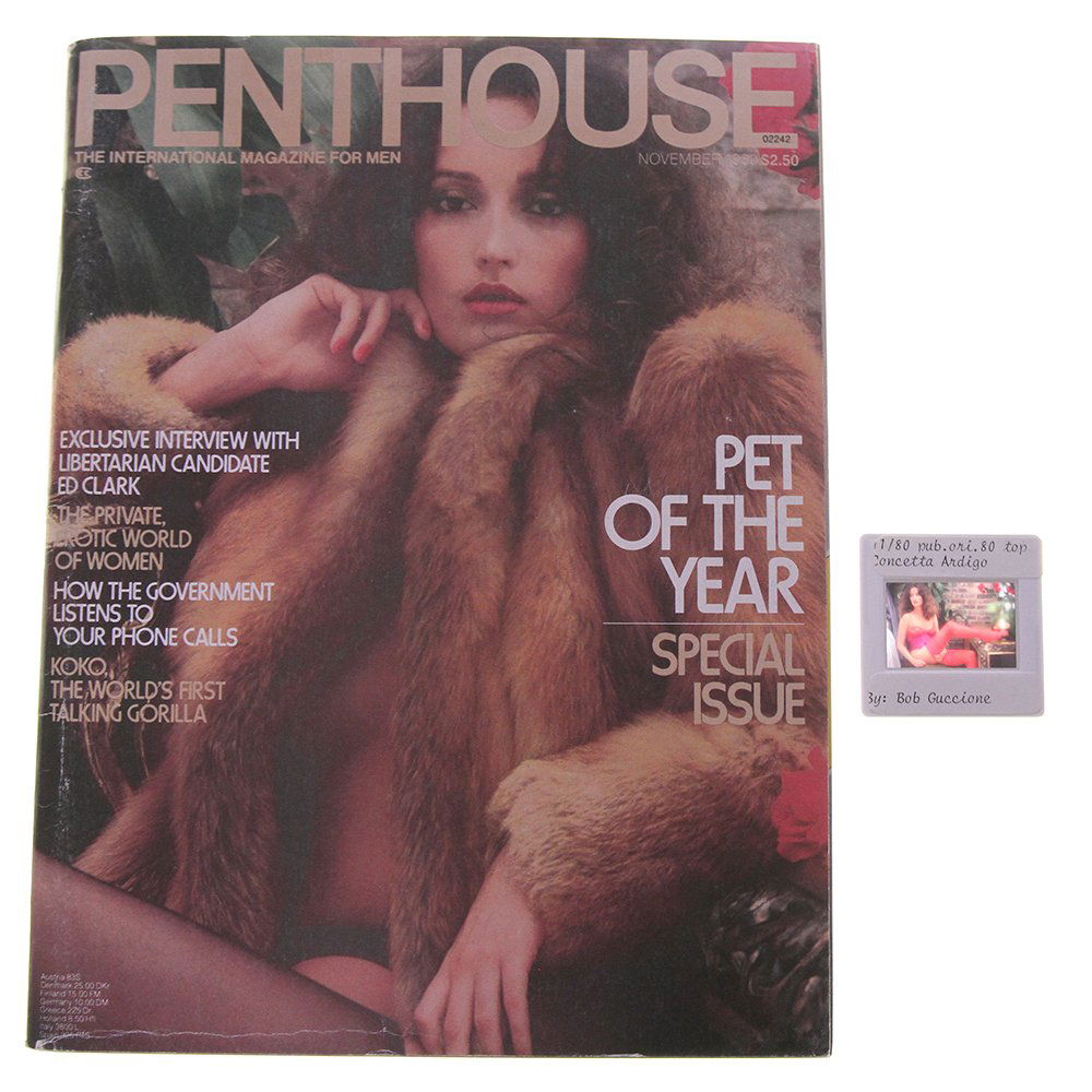 Pub Orig 35mm Isabella Ardigo By Bob G & Nov 1980 Mag: Published original 35mm slide of Isabella Ardigo taken in August 1980 by photographer Bob Guccione. Lot also comes with November 1980 Penthouse magazine, which features Isabella Ardigo as the cover an