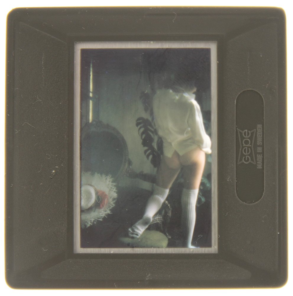 Original 35mm Lavinia Douglas 1974 by Bob Guccione: Original nude, erotic, 35mm slide features Lavinia Douglas taken by Bob Guccione in 1974. Print and/or markings on the slide mount are original.