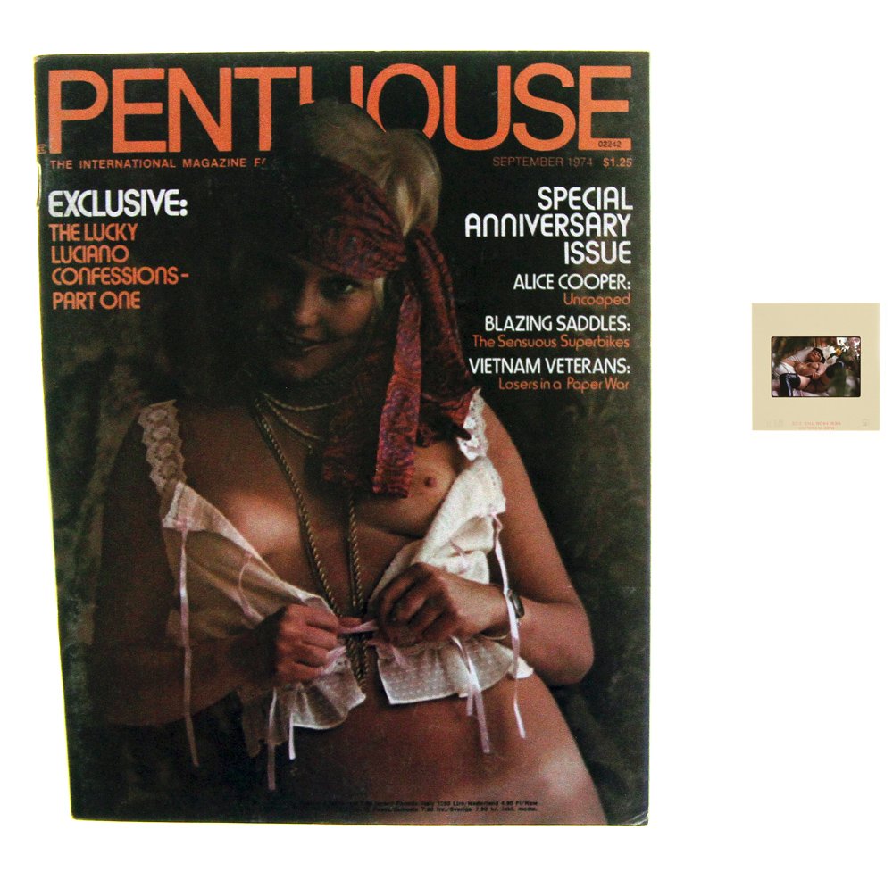 Orig 35mm Janice Kane By Bob G & Sept 1974 Mag: Original nude, erotic, 35mm slide featuring Janice Kane taken by Bob Guccioneand Penthouse September 1974 issue. Print and/or markings on the slide mount are original.