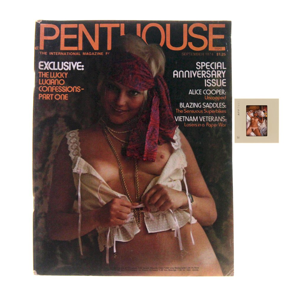 Orig 35mm Janice Kane By Bob G & Sept 1974 Mag: Original nude, erotic, 35mm slide featuring Janice Kane taken by Bob Guccioneand Penthouse September 1974 issue. Print and/or markings on the slide mount are original.