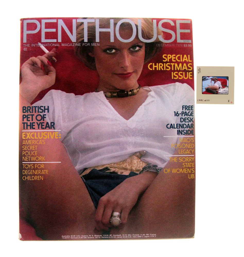 Orig 35mm Jane Hargrave By Bob G & Dec 1976 Mag: Original nude, erotic, 35mm slide featuring Jane Hargrave taken by Bob Guccione and Penthouse December 1976 issue. Print and/or markings on the slide mount are original.