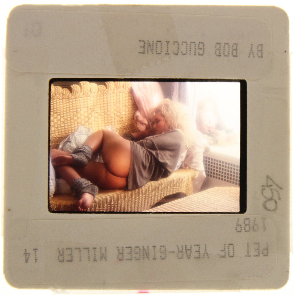 Original 35mm Ginger Miller 1989 By Bob Guccione: Original nude, erotic, 35mm slide features Ginger Miller taken by Bob Guccione in 1989. Print and/or markings on the slide mount are original.