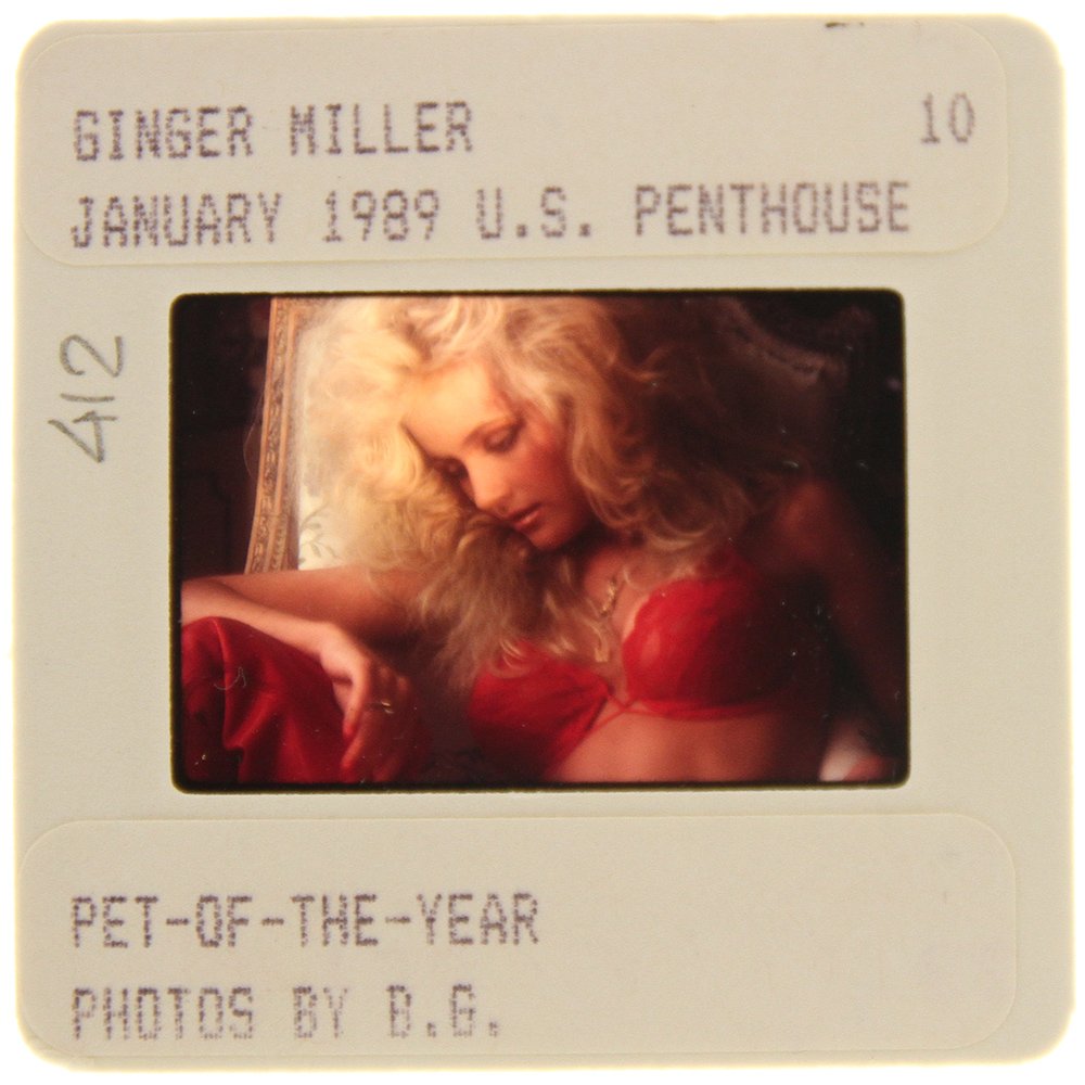 Original 35mm Ginger Miller 1989 By Bob Guccione: Original nude, erotic, 35mm slide features Ginger Miller taken by Bob Guccione in 1989. Print and/or markings on the slide mount are original.