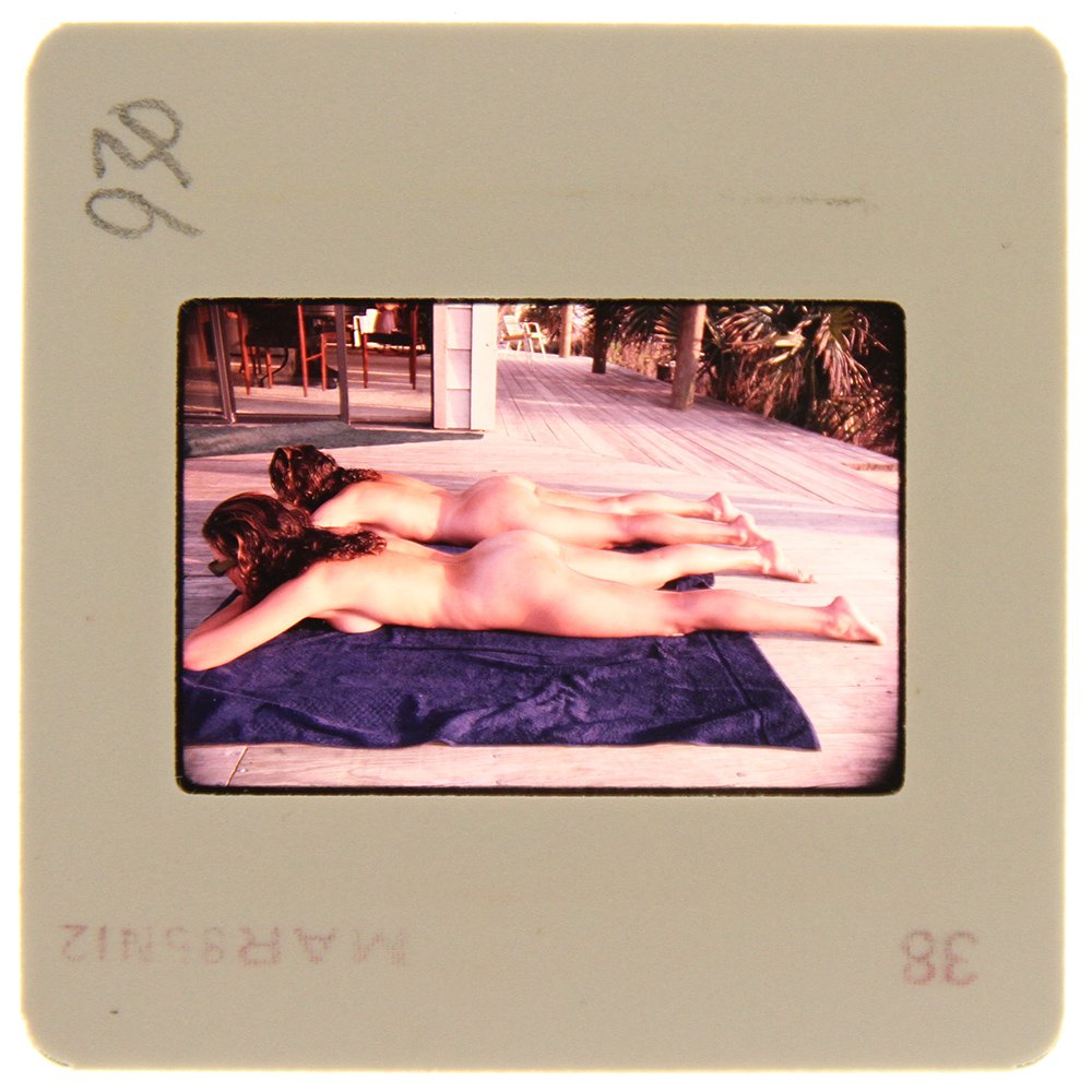 Original 35mm Test Shot of Twins 1985: Original nude, erotic, 35mm slide features Twins taken in 1985. It was a test submission sent to Penthouse. Print and/or markings on the slide mount are original.