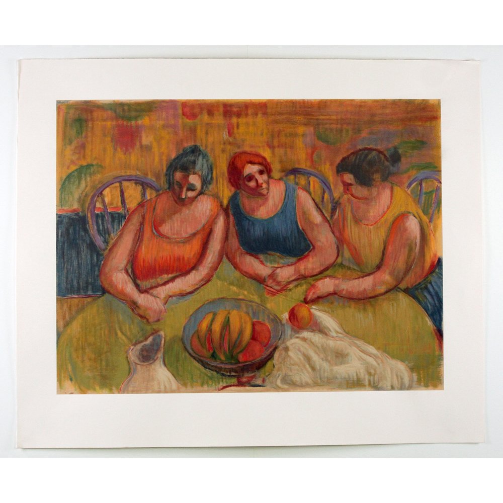 Ltd Ed Three Women 34x28 Serigraph by Bob Guccione: Limited edition "Three Women At A Round Table" serigraph by Bob Guccione, hand pulled in 60 colors on arches paper.