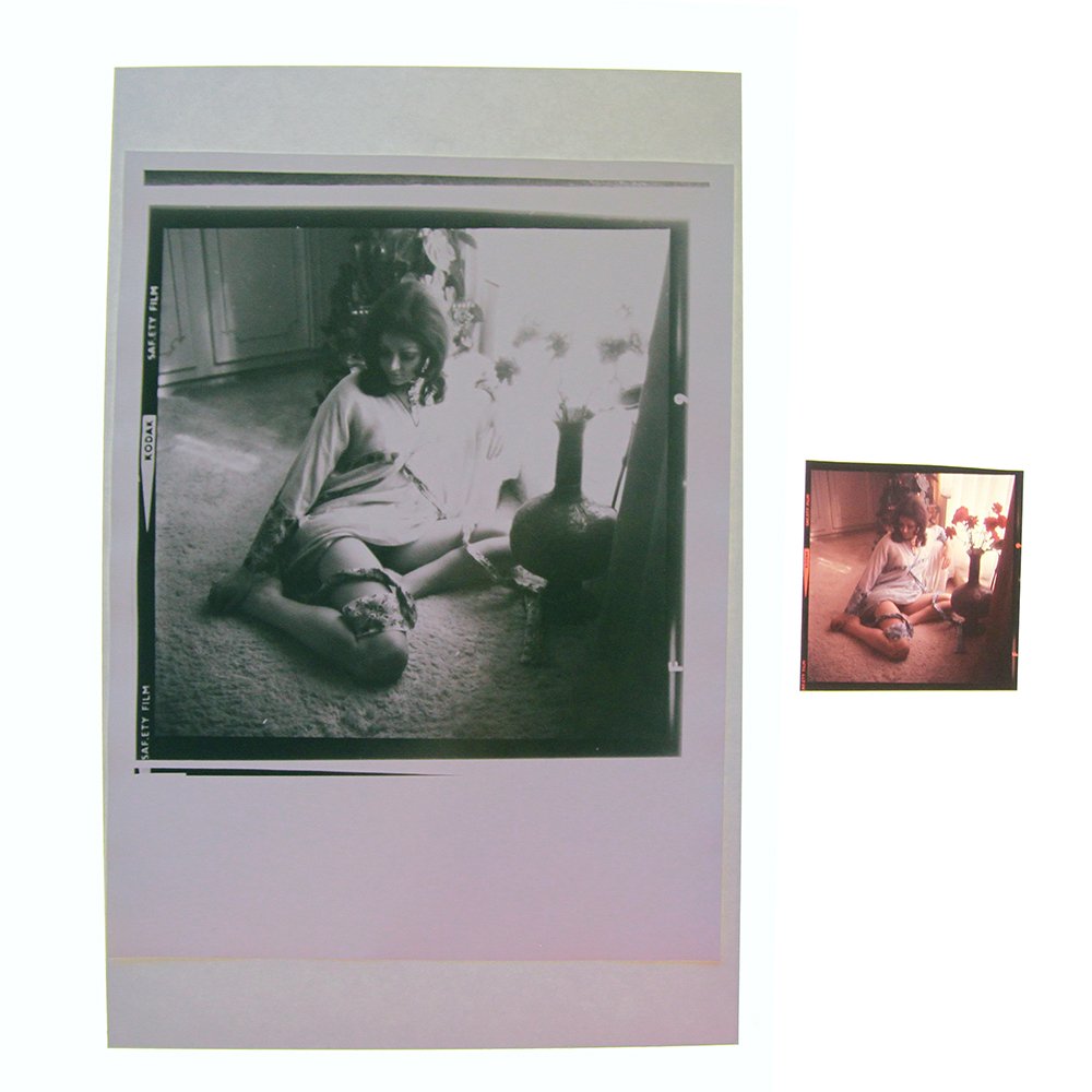Lesley Harrison 1972 Silver Gelatin & 120mm By Guccione: Original silver gelatin print & 120mm transparency features Lesley Harrison taken by Bob Guccione in 1972.