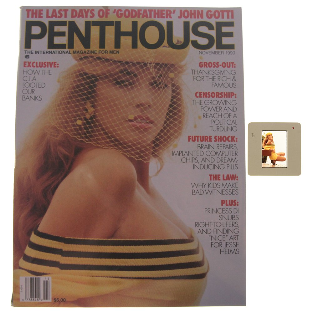 Orig 35mm Barbie Ashton by Hank Londoner & Nov 1990 Mag: Original nude, erotic, 35mm slide features Barbie Ashton taken by Hank Londoner in the 1990. Lot includes November 1990 Penthouse Magazine, which features Barbie Ashton on the cover and as Pet of the 