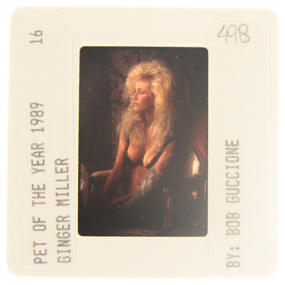 Original 35mm Ginger Miller 1989 By Bob Guccione: Original nude, erotic, 35mm slide features Ginger Miller taken by Bob Guccione in 1989. Print and/or markings on the slide mount are original.