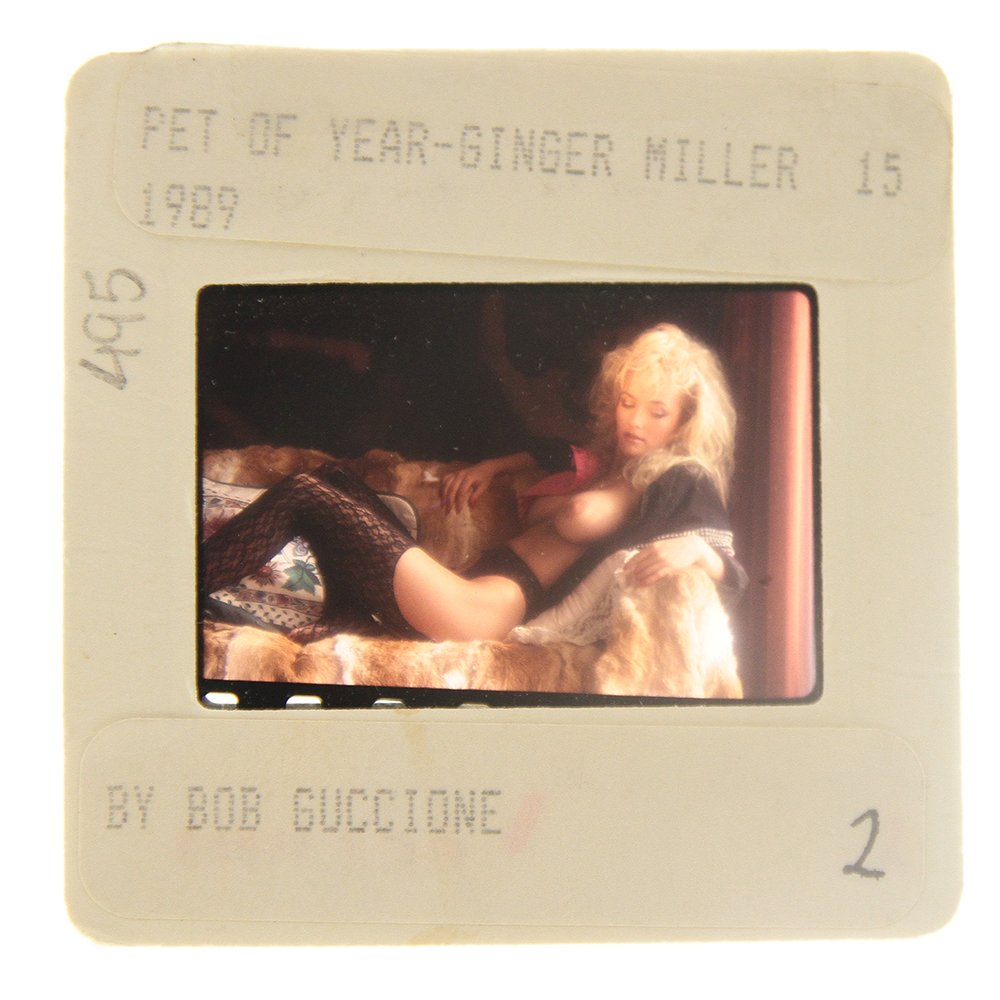Original 35mm Ginger Miller 1989 By Bob Guccione: Original nude, erotic, 35mm slide features Ginger Miller taken by Bob Guccione in 1989. Print and/or markings on the slide mount are original.