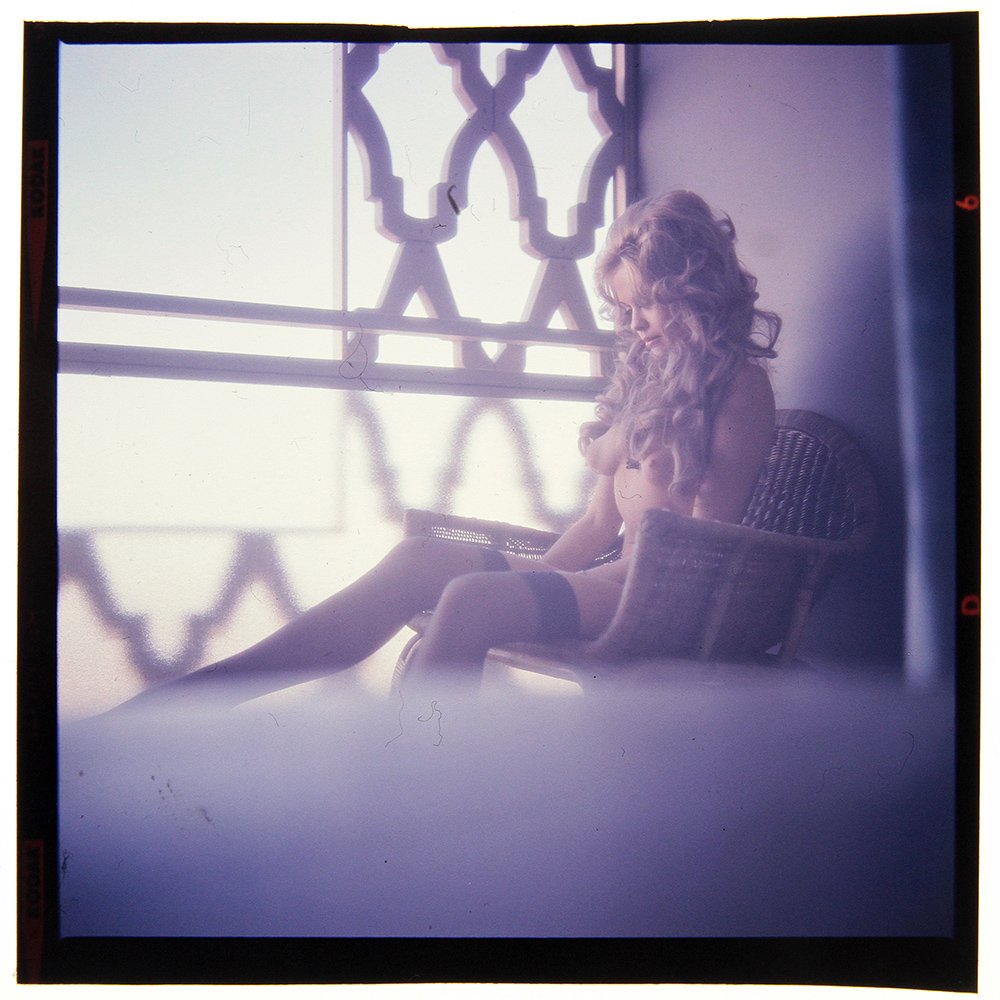 Original 120mm Leslie Leah Burrow 1973 by Bob Guccione: Original 120mm Transparency of Leslie Leah Burrow taken in 1973 by photographer Bob Guccione. Model: Lesli