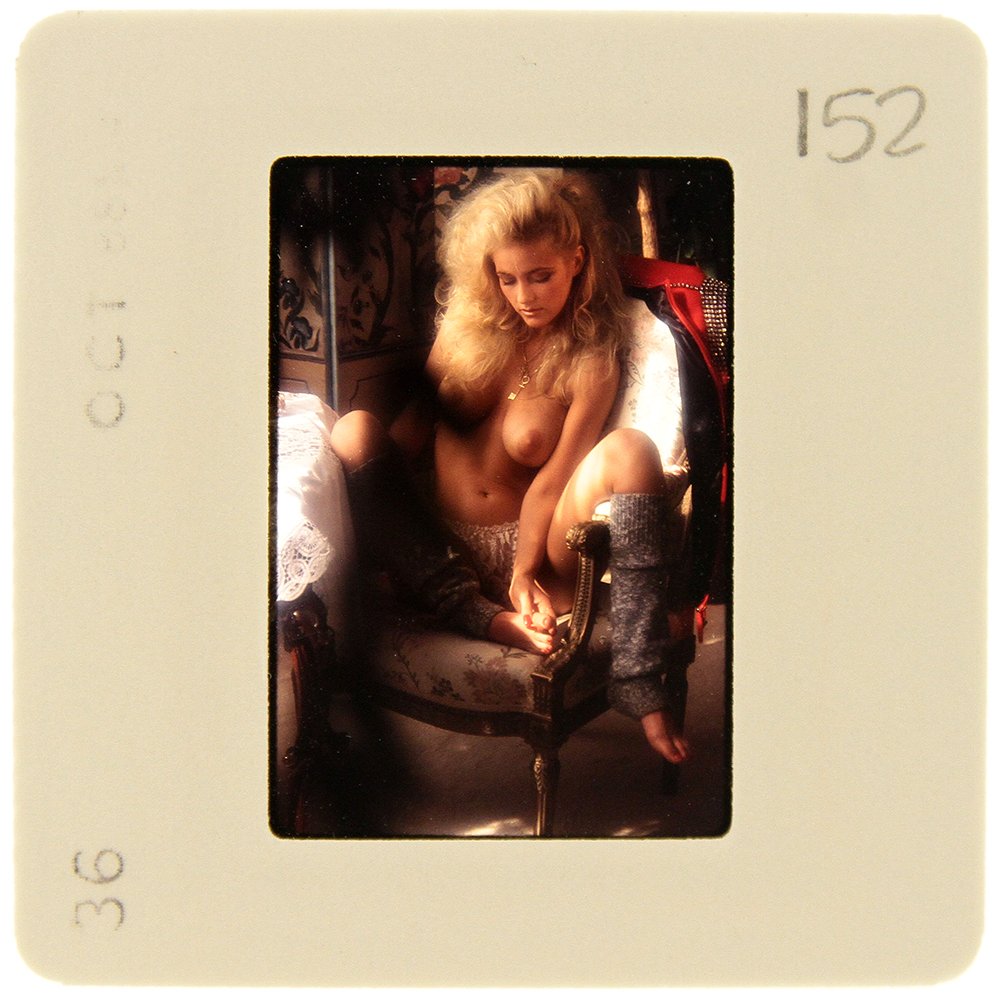 Original 35mm Ginger Miller 1989 By Bob Guccione: Original nude, erotic, 35mm slide features Ginger Miller taken by Bob Guccione in 1989. Print and/or markings on the slide mount are original.