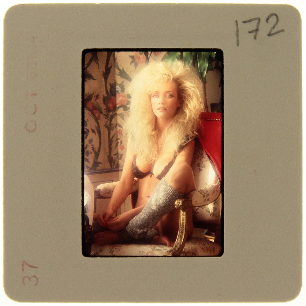 Original 35mm Ginger Miller 1989 By Bob Guccione: Original nude, erotic, 35mm slide features Ginger Miller taken by Bob Guccione in 1989. Print and/or markings on the slide mount are original.