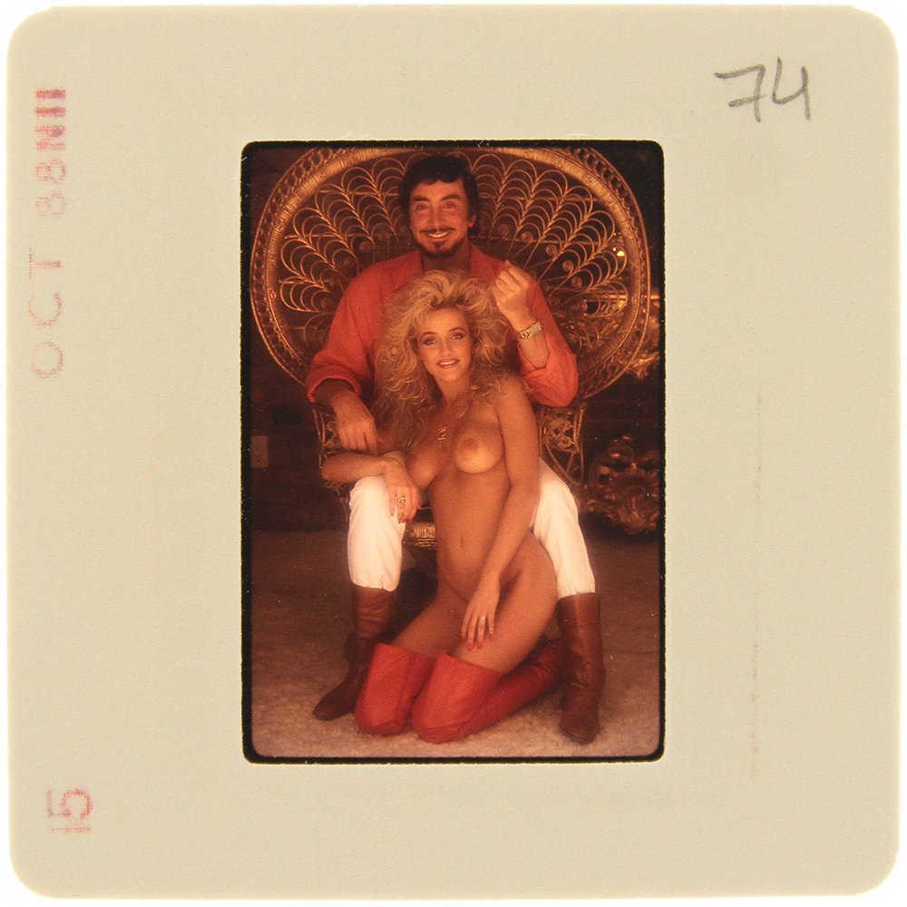 Original 35mm Ginger Miller 1989 By Bob Guccione: Original nude, erotic, 35mm slide features Ginger Miller taken by Bob Guccione in 1989. Print and/or markings on the slide mount are original.