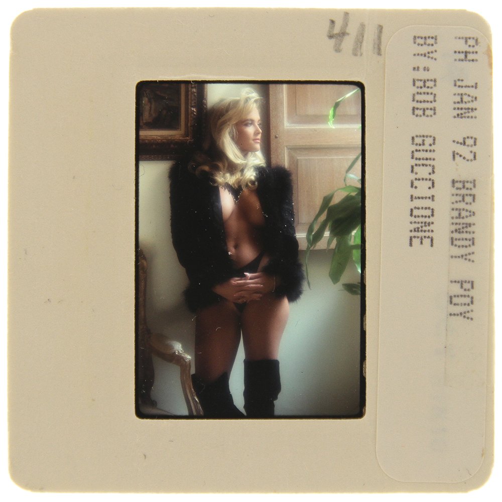 Original 35mm Brandy Ledford 1992 by Bob Guccione: Original nude, erotic, 35mm slide features Brandy Ledford taken by Bob Guccione in 1992. Print and/or markings on the slide mount are original.
