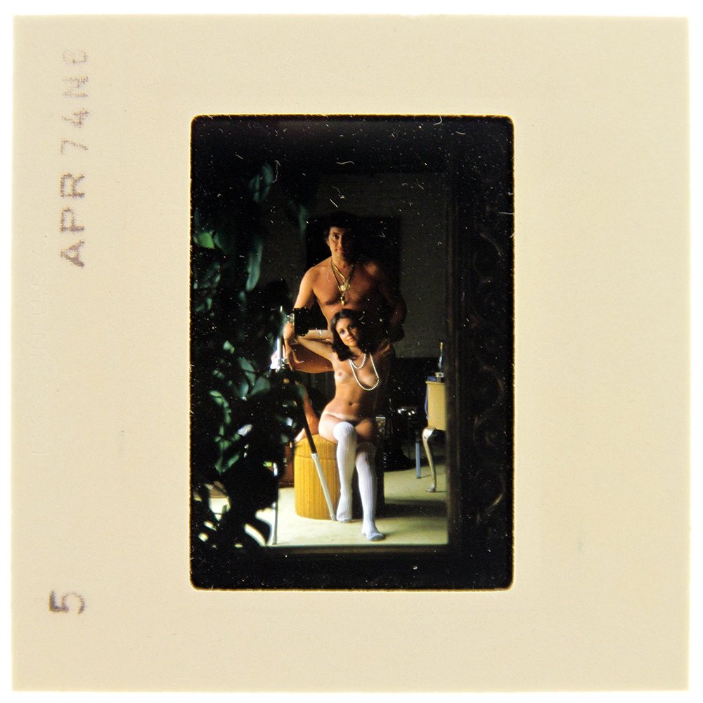 Original 35mm Lavinia Douglas 1974 by Bob Guccione: Original nude, erotic, 35mm slide features Lavinia Douglas taken by Bob Guccione in 1974. Print and/or markings on the slide mount are original.