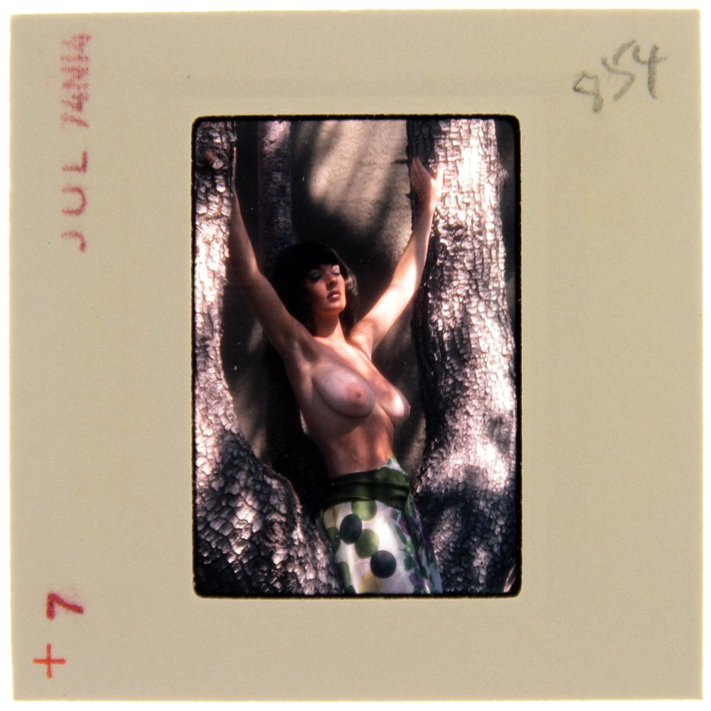 Original 35mm Avril Lund 1974 By Bob Guccione: Original nude, erotic, 35mm slide features Avril Lund taken by Bob Guccione in 1974. Print and/or markings on the slide mount are original.