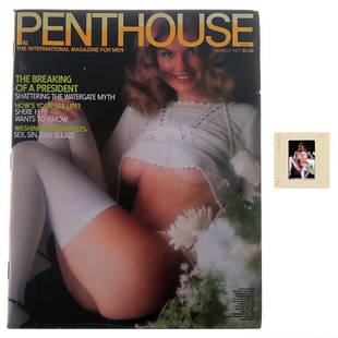 Orig 35mm Jolanta Von Zmuda By Guccione & Mar 1977 Mag: Original nude, erotic, 35mm slide features Jolanta Von Zmuda taken in 1976 by Bob Guccione. Lot comes with March 1977 Penthouse Magazine, which features Jolanta Von Zmuda on the cover and as Pet of th