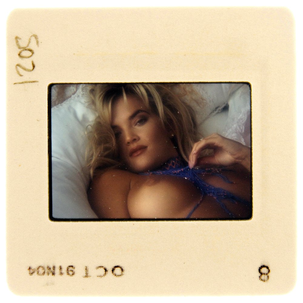 Original 35mm Brandy Ledford 1992 by Bob Guccione: Original nude, erotic, 35mm slide features Brandy Ledford taken by Bob Guccione in 1992. Print and/or markings on the slide mount are original.
