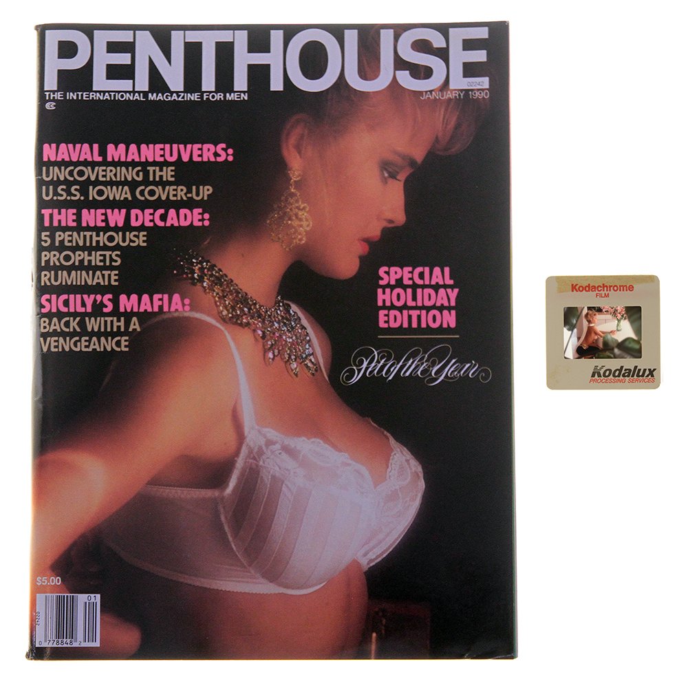 Orig 35mm Stephanie Page By Guccione & Jan 1990 Mag: Original nude, erotic, 35mm slide features Stephanie Page taken in 1989 by Bob Guccione. Lot comes with January 1990 Penthouse Magazine, which features Stephanie Page on the cover and as Pet of the Ye