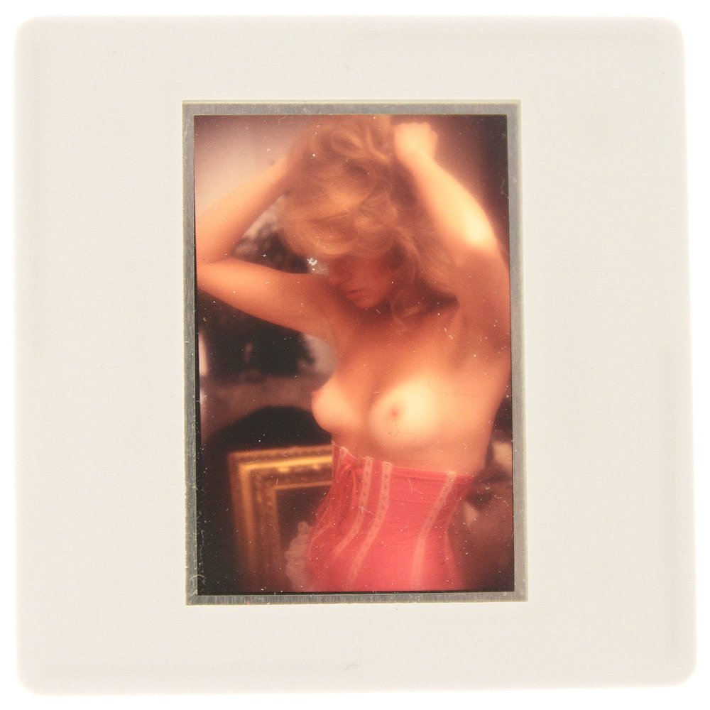 Original 35mm DiVina Celeste 1981 by Bob Guccione: Original nude, erotic, 35mm slide features DiVina Celeste taken by Bob Guccione in 1981. Print and/or markings on the slide mount are original.