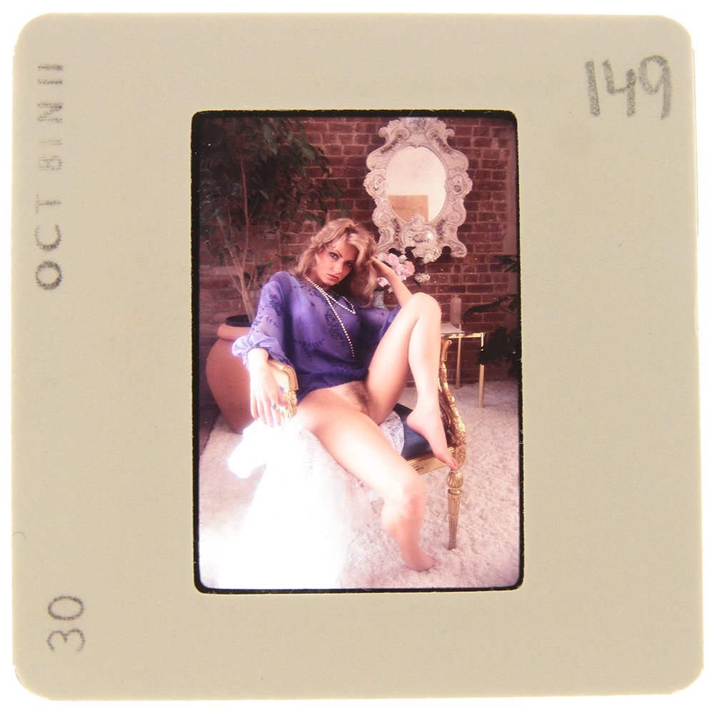 Original 35mm DiVina Celeste 1981 by Bob Guccione: Original nude, erotic, 35mm slide features DiVina Celeste taken by Bob Guccione in 1981. Print and/or markings on the slide mount are original.