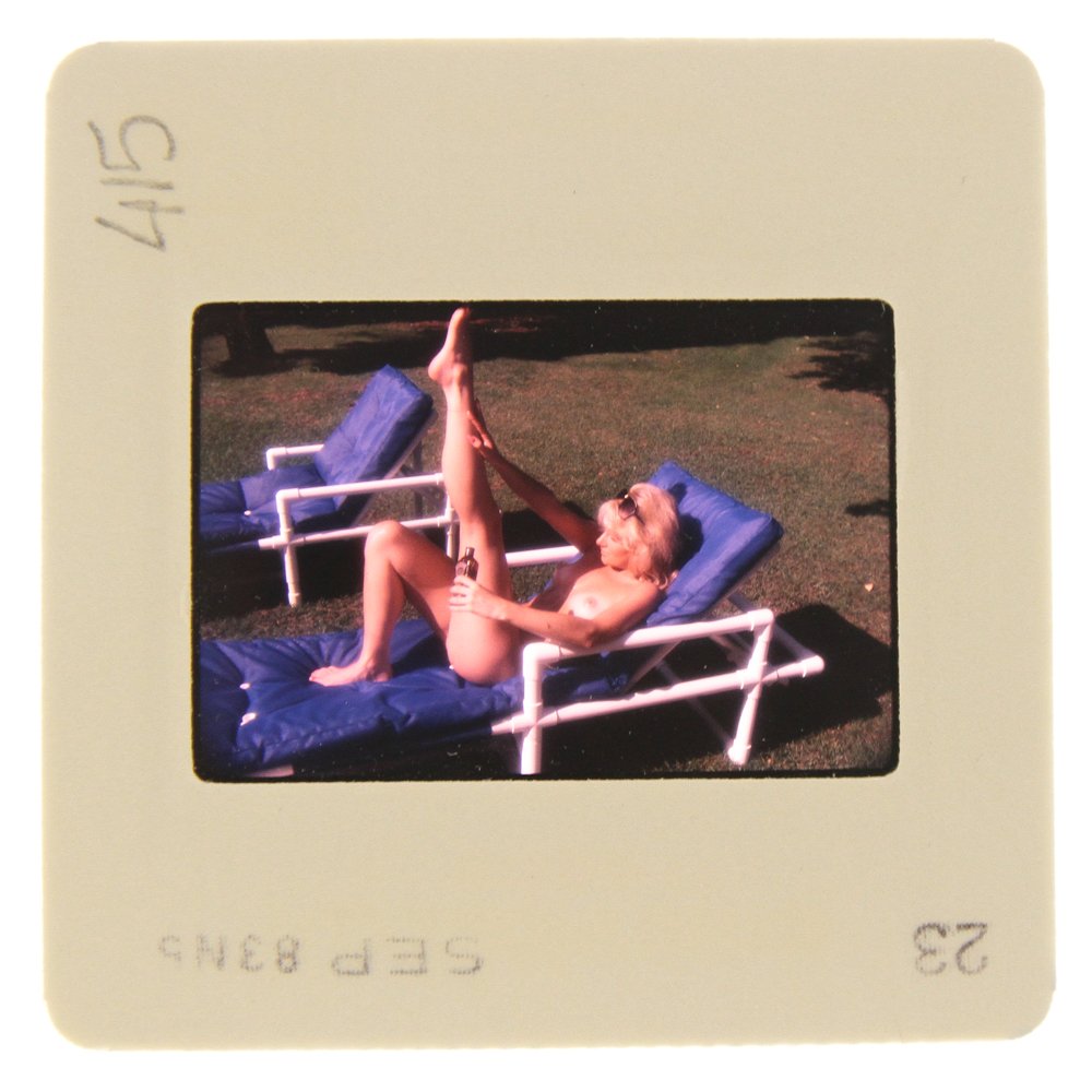 Original 35mm DiVina Celeste 1983 by Bob Guccione: Original nude, erotic, 35mm slide features DiVina Celeste taken by Bob Guccione in 1983. Print and/or markings on the slide mount are original.