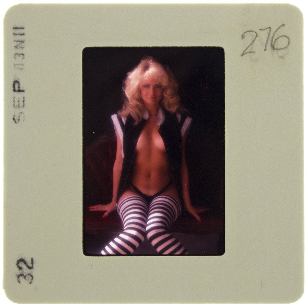 Original 35mm DiVina Celeste 1983 by Bob Guccione: Original nude, erotic, 35mm slide features DiVina Celeste taken by Bob Guccione in 1983. Print and/or markings on the slide mount are original.