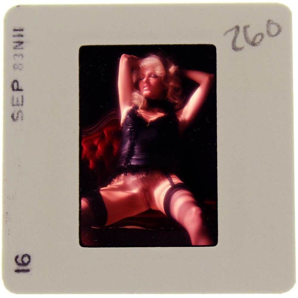 Original 35mm DiVina Celeste 1983 by Bob Guccione: Original nude, erotic, 35mm slide features DiVina Celeste taken by Bob Guccione in 1983. Print and/or markings on the slide mount are original.
