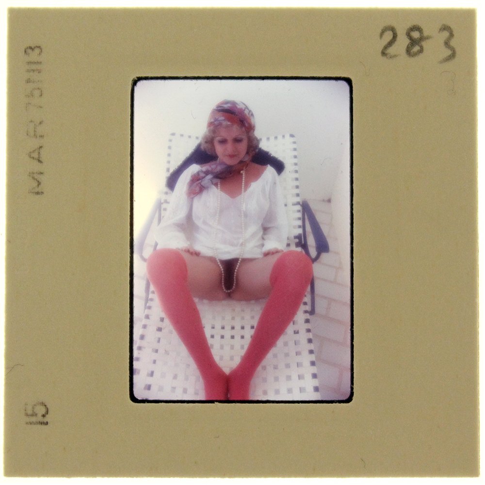 Original 35mm Marguerite Cordier 1975 By Bob Guccione: Original nude, erotic, 35mm slide features Marguerite Cordier taken by Bob Guccione in 1975. Print and/or markings on the slide mount are original.