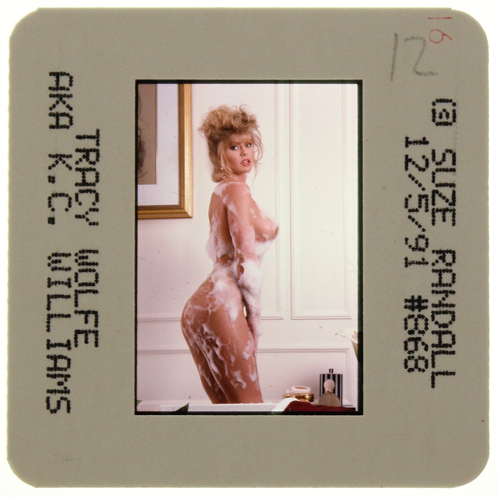 Original 35mm Tracy Wolfe 1991 By Suze Randall: Original nude, erotic, 35mm slide features Tracy Wolf taken by Suze Randall in 1991. Print and/or markings on the slide mount are original.